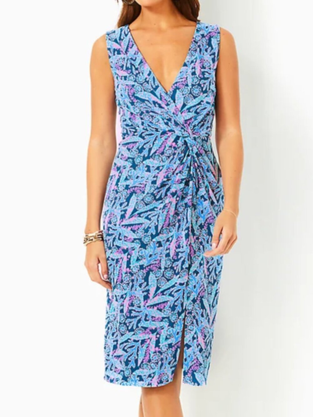 ODELLA V-NECK MIDI DRESS, BARTON BLUE STAR GAZING Size 2